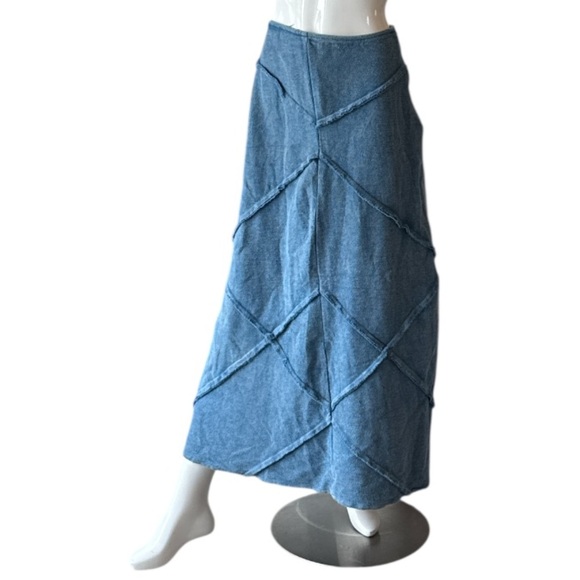 Earthbound Trading Company Boho Blue Chevron Textured Cotton Midi Skirt Size M - Picture 12 of 13